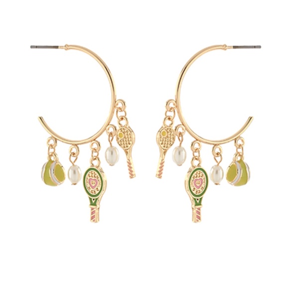 Tennis Enamel Charm Trimmed Hoops - Picture 1 of 1